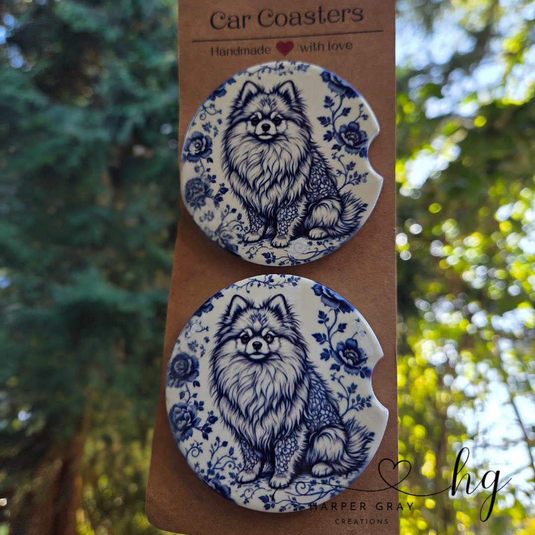 Set of 2 Pomeranian Car Coasters