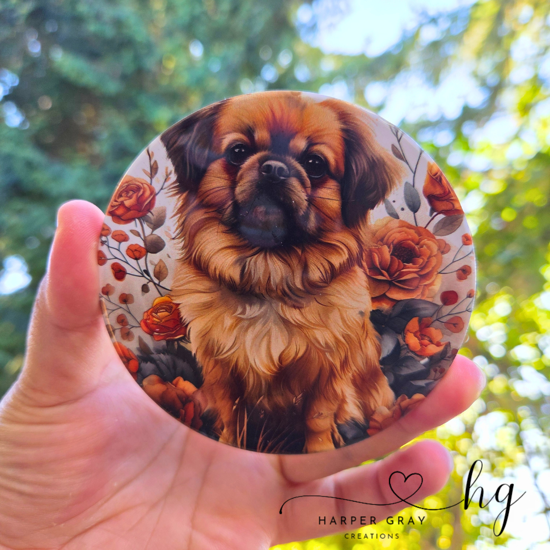 Autumn Sunflower Pekingese Ceramic Coaster