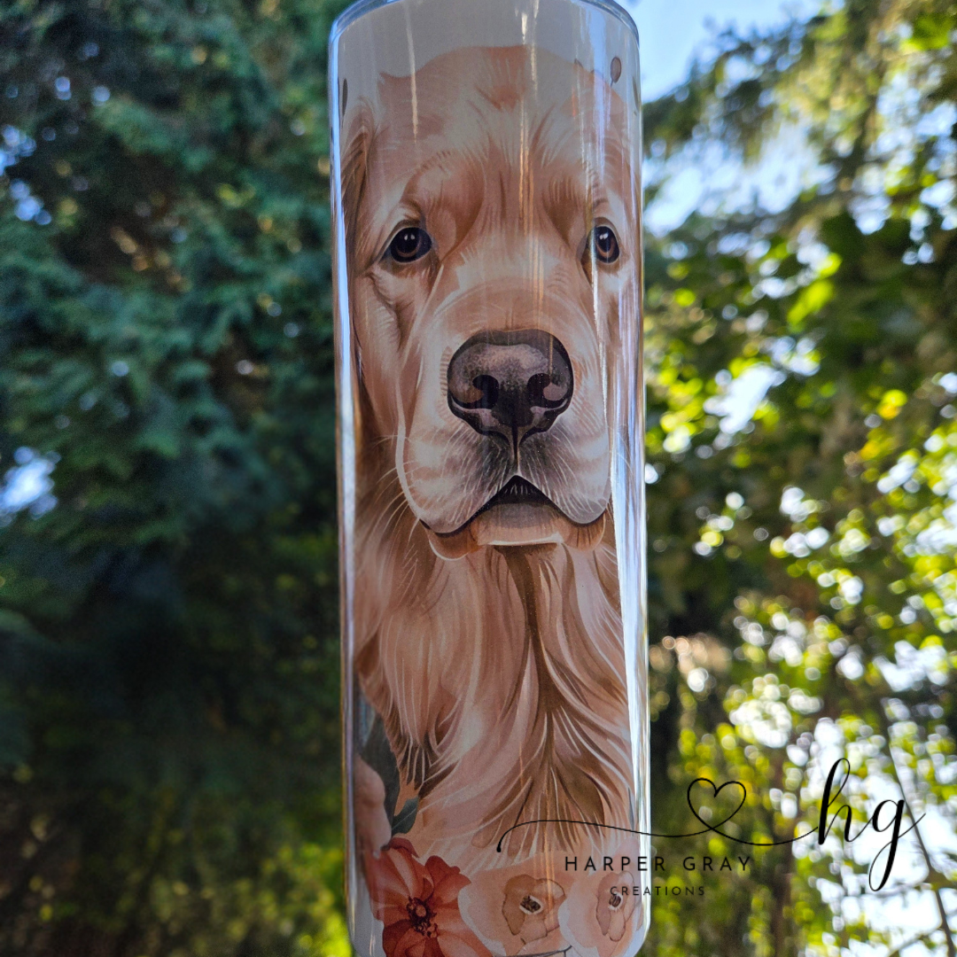 Golden Retriever Floral 20oz Tumbler – Cute Dog Lover Stainless Steel Cup