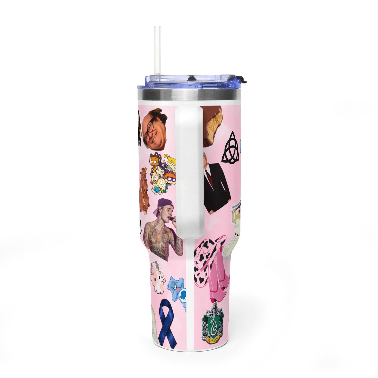 40oz Pink Sticker Collage Tumbler – Personalized Name Travel Mug