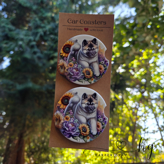 Set of 2 Akita Car Coasters