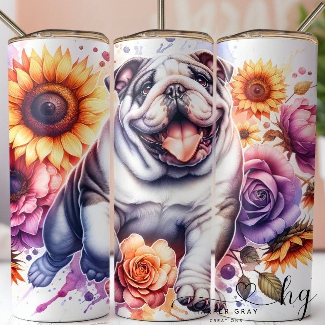 Floral Bulldog 20oz Tumbler