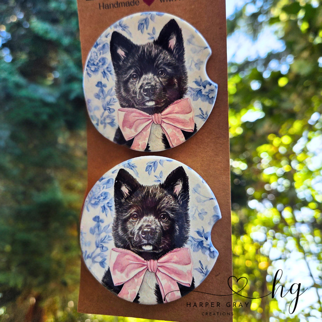 Set of 2 Floral Akita Car Coasters