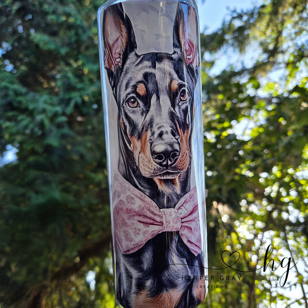 Doberman Pinscher Blue Toile 20oz Tumbler – Dog Lover’s Drinkware