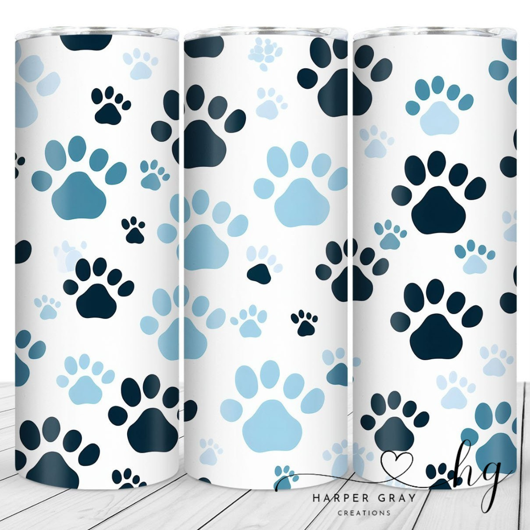 Blue Paw Print 20oz Stainless Steel Tumbler – Cozy Pet Lover Travel Cup